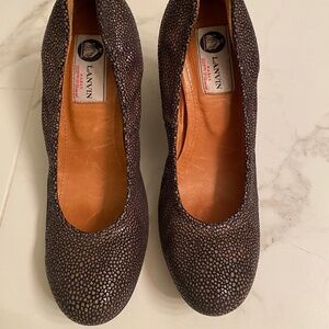 Lavin vintage wooden wedge heels, bronze snakeskin leather, size 37.5